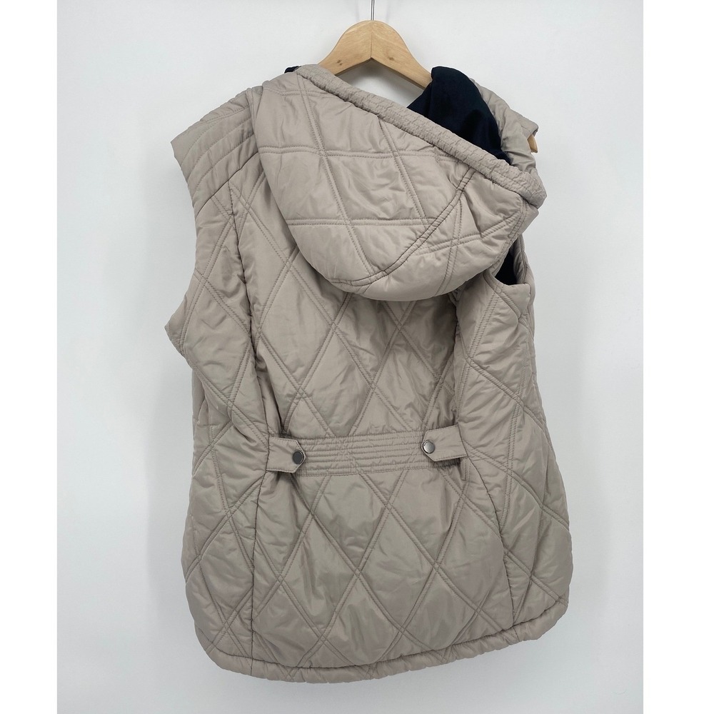 Weatherproof Puffer Vest Womens XL Tan Excellent Quilted Hooded Fleece Lined - Picture 2 of 8